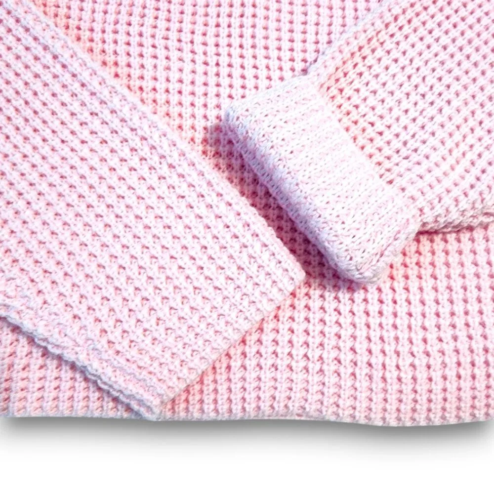 Waffle Knit Sweater- SMALL-Womens- Pink- Cropped Pullover Long Sleeve NWOT